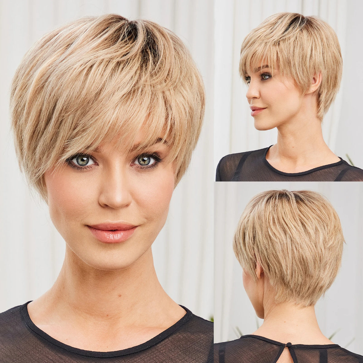 Short Layered Ombre Blonde Pixie Cut Wig With Bangs For Women