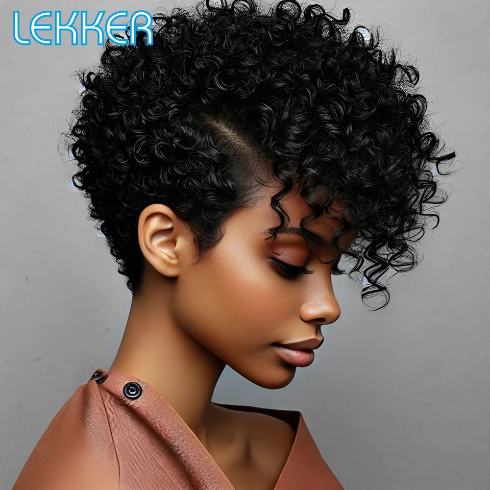 Short Curly Pixie Bob Lace Front Human Hair Wig for Women