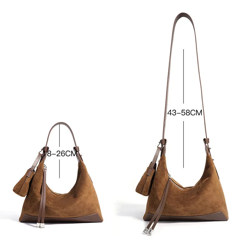 Classic Suede Women's Handbag New Simple Versatile Work Commuting Underarm Bag Genuine Leather Texture Fashion Shoulder Lady Bag
