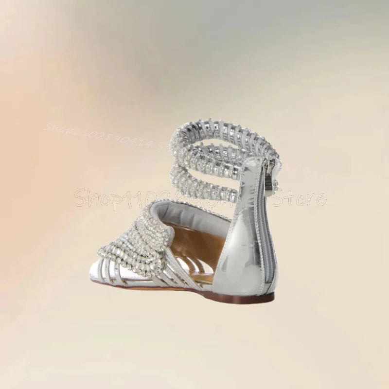 Crystal Embellished Open Toe Back Zip Sandals for Women