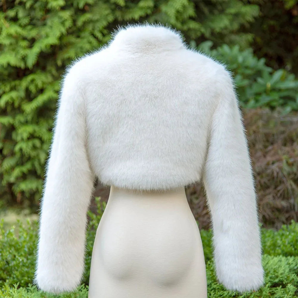 Warm Faux Fur Long Sleeve Open Front Coat for Women