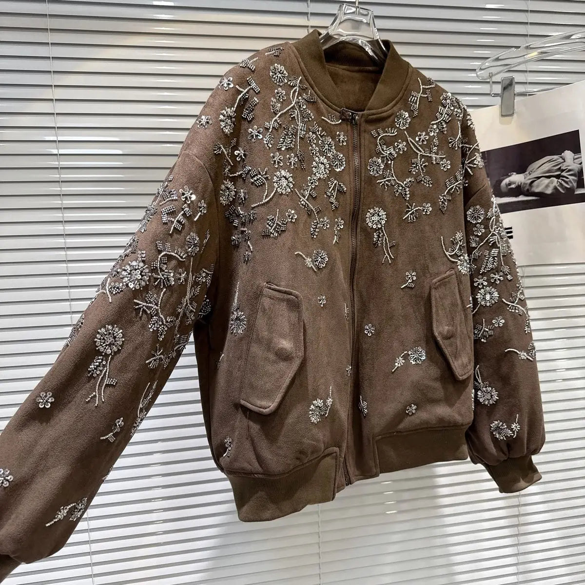 2026 Winter New Coat for Women,Retro Heavy Industry Nail Bead Suede Embroidery Loose Cotton Jacket
