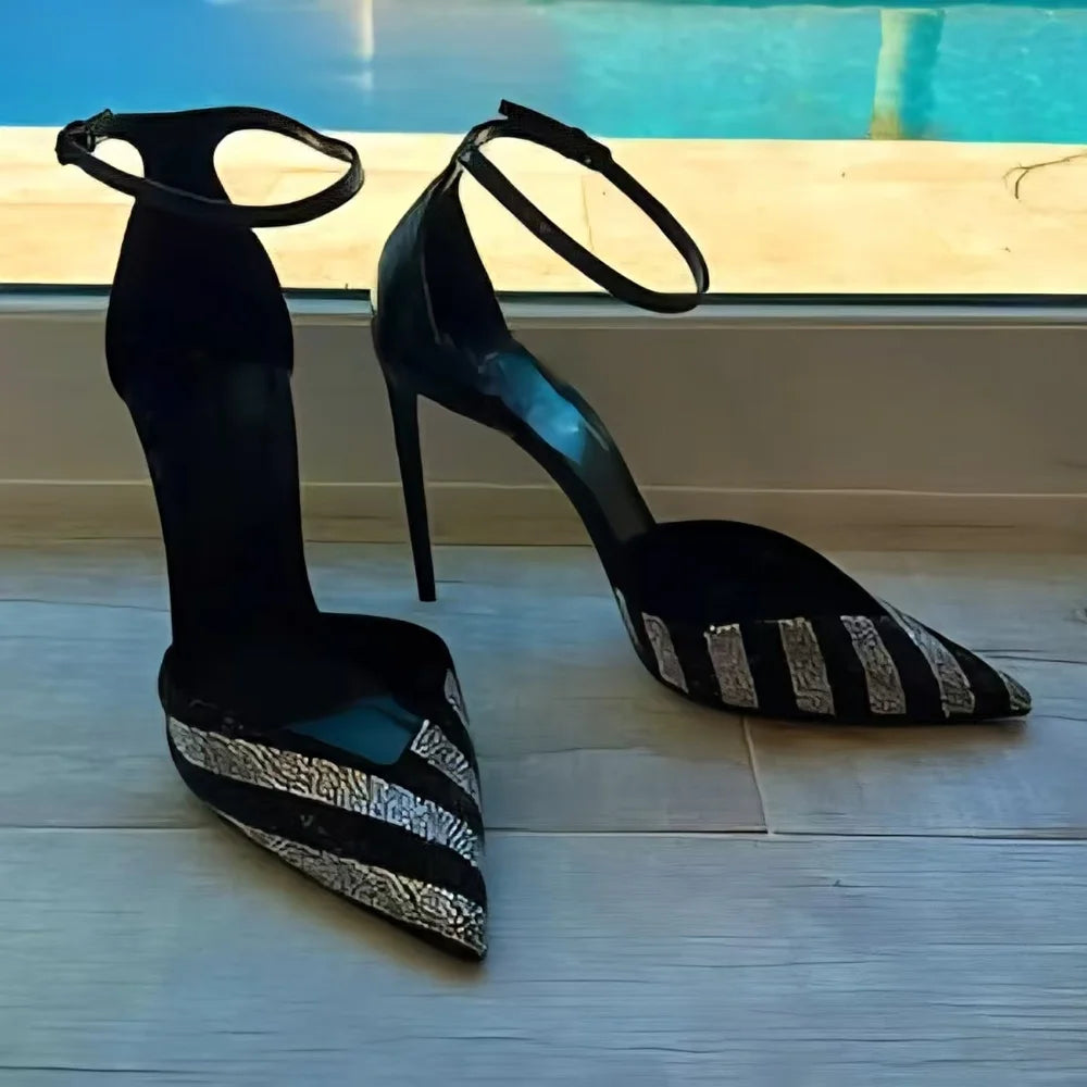 Crystal Embellished Rhinestone Pointed Toe Heeled Sandals for Women