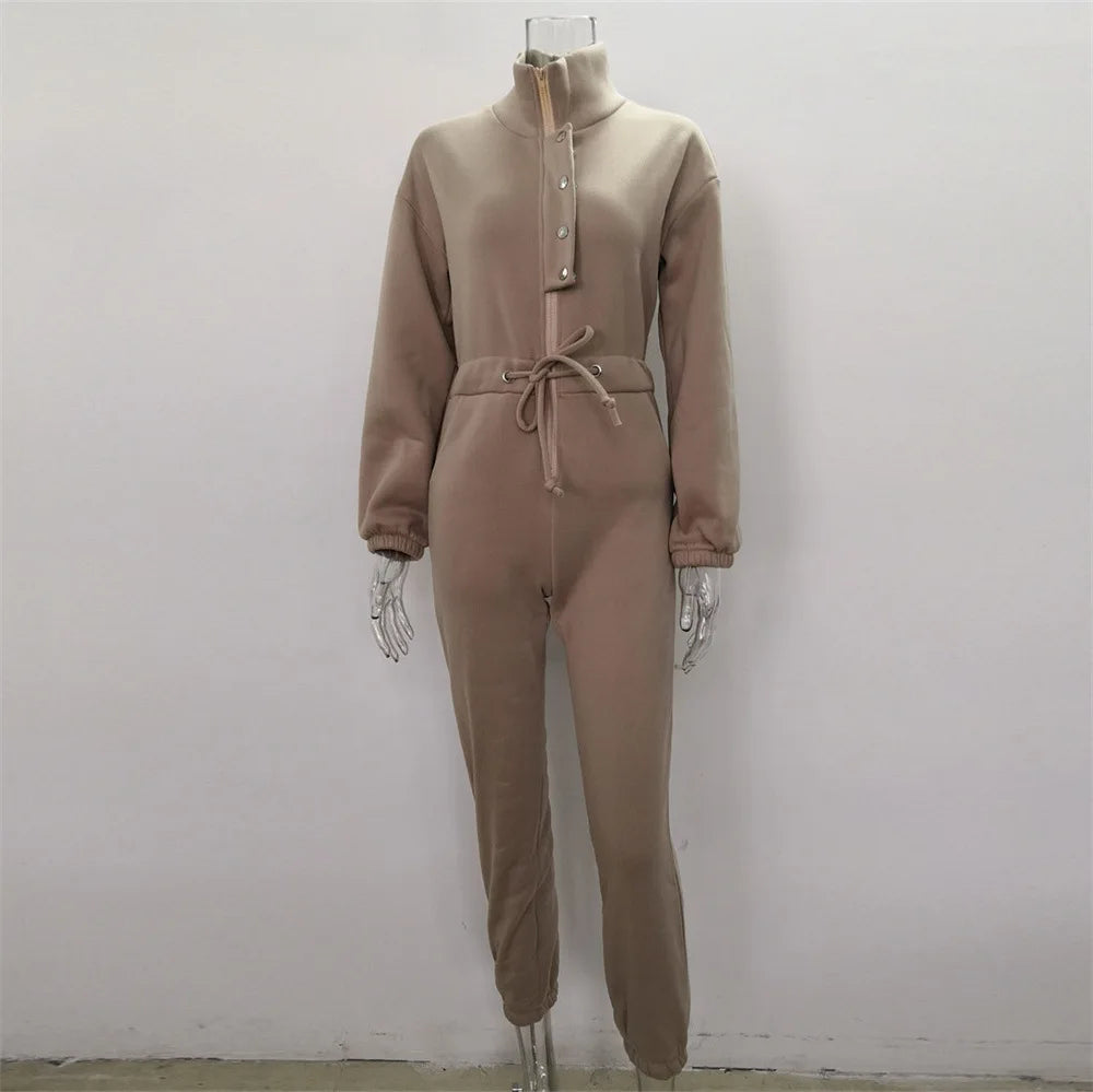 Casual Stand Collar Long Sleeve Jumpsuit for Women