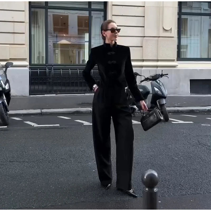 Chinese Knot Stand Collar Long Sleeve Jacket for Women