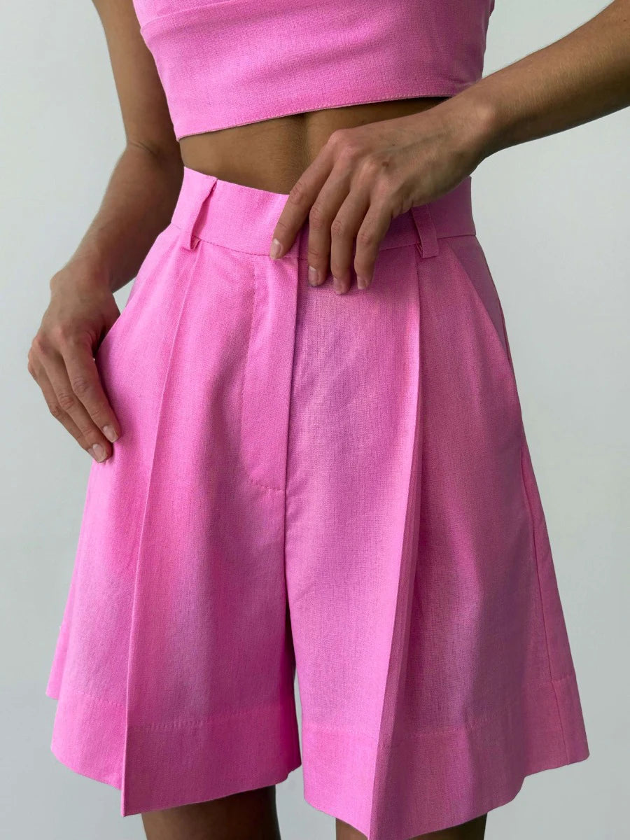High Waisted Casual Summer Linen Blend Shorts For Women
