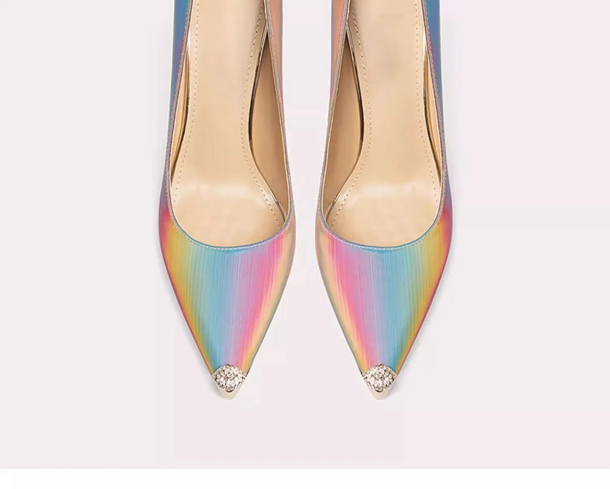 Rainbow Color Pointed Toe High Heel Stiletto Pumps for Women
