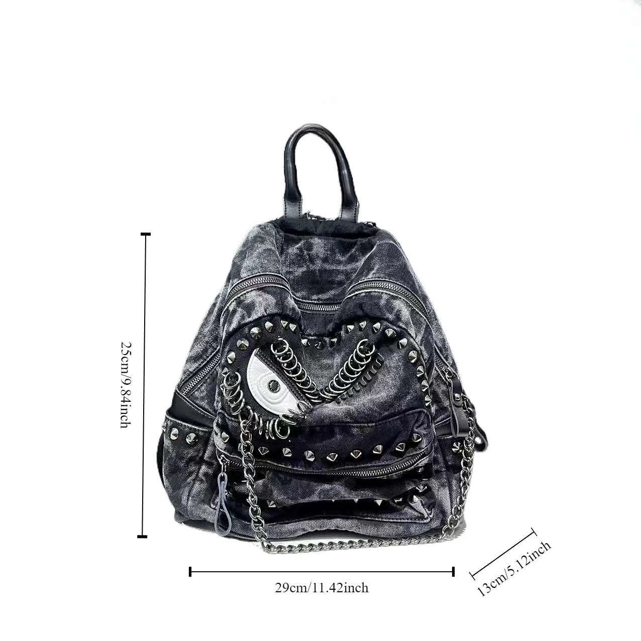 Steampunk Denim Backpack with Chain Details for Women