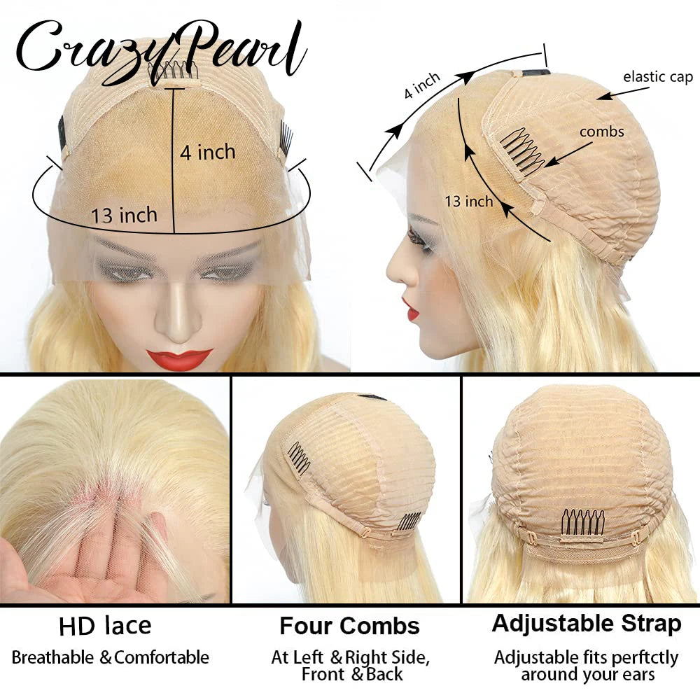 Long Blonde Body Wave HD Lace Front Human Hair Wig for Women