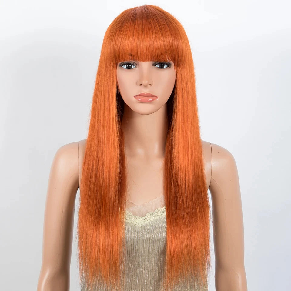 Glueless Straight Human Hair Wig With Bangs for Women