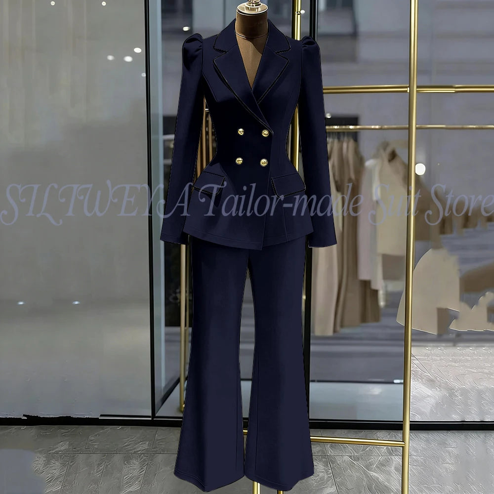 Double Breasted Blazer Set With Side Pockets For Women