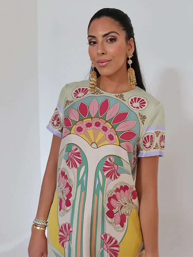 Elegant Floral Print Feather Hem Maxi Dress For Women