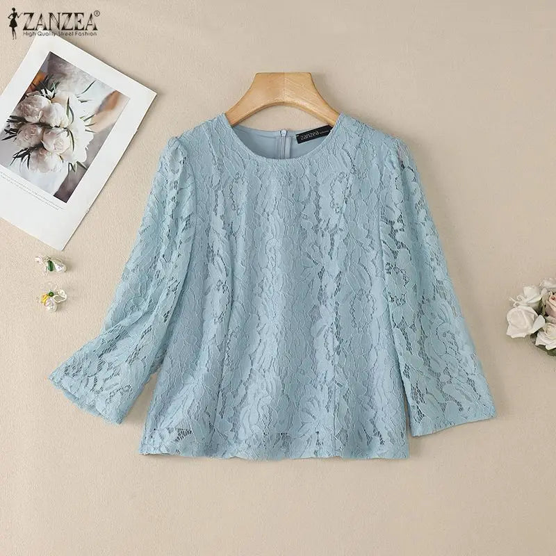 Lace Patchwork Three Quarter Sleeve Top