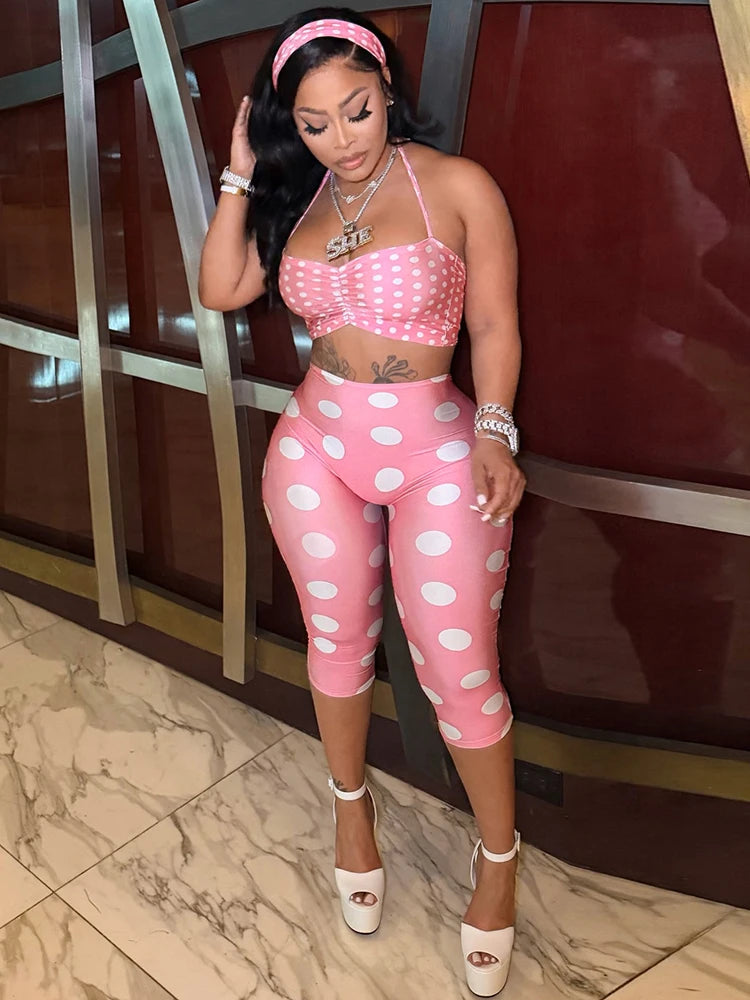 Chic Polka Dot Print Elastic Three-Piece Set for Women