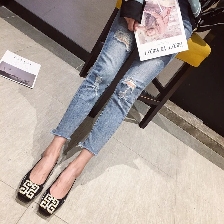 Rhinestone Buckle Square Toe Slip On Flats for Women