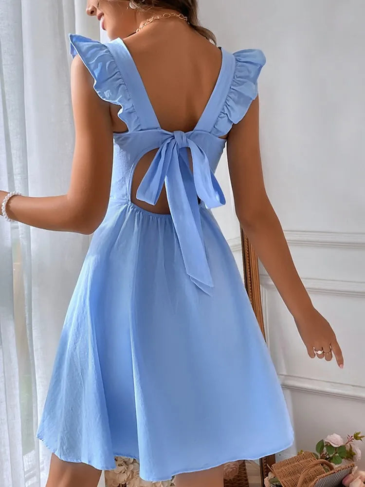 Elegant Lace-Up Backless Sleeveless Mini Dress for Women