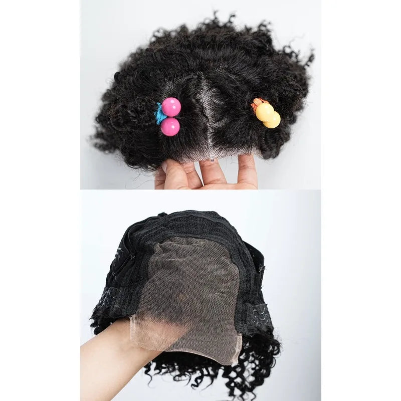 Kids Wig With 4x4 Lace Front And 100 Percent Human Hair Kinky Curly For Daily Wear Cosplay