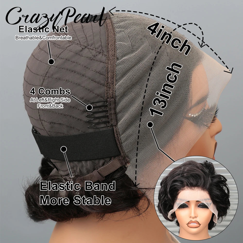 Short Curly Lace Front Human Hair Pixie Wig for Women