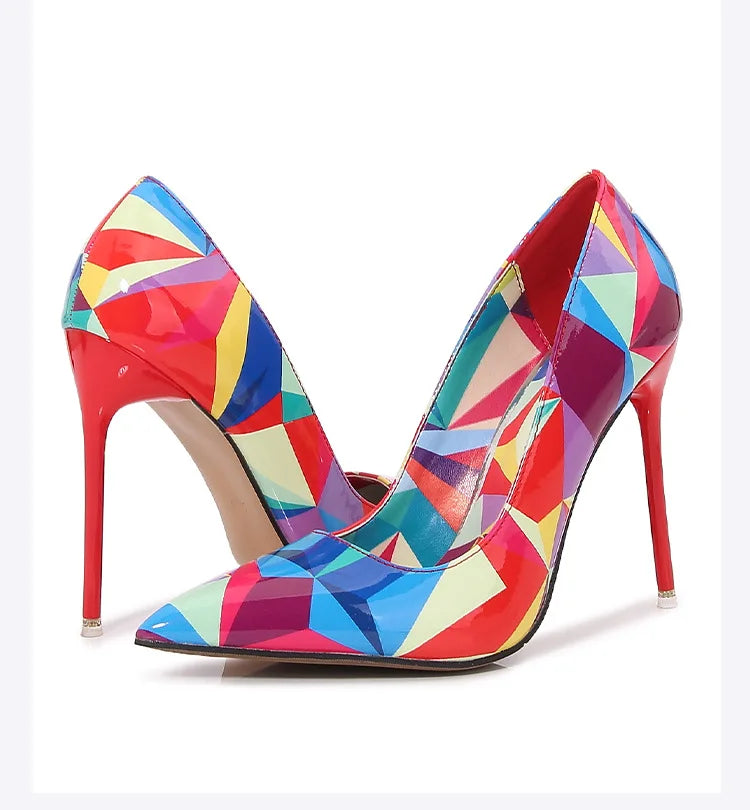 Colorful Printed Pointed Toe High Heel Pumps for Women