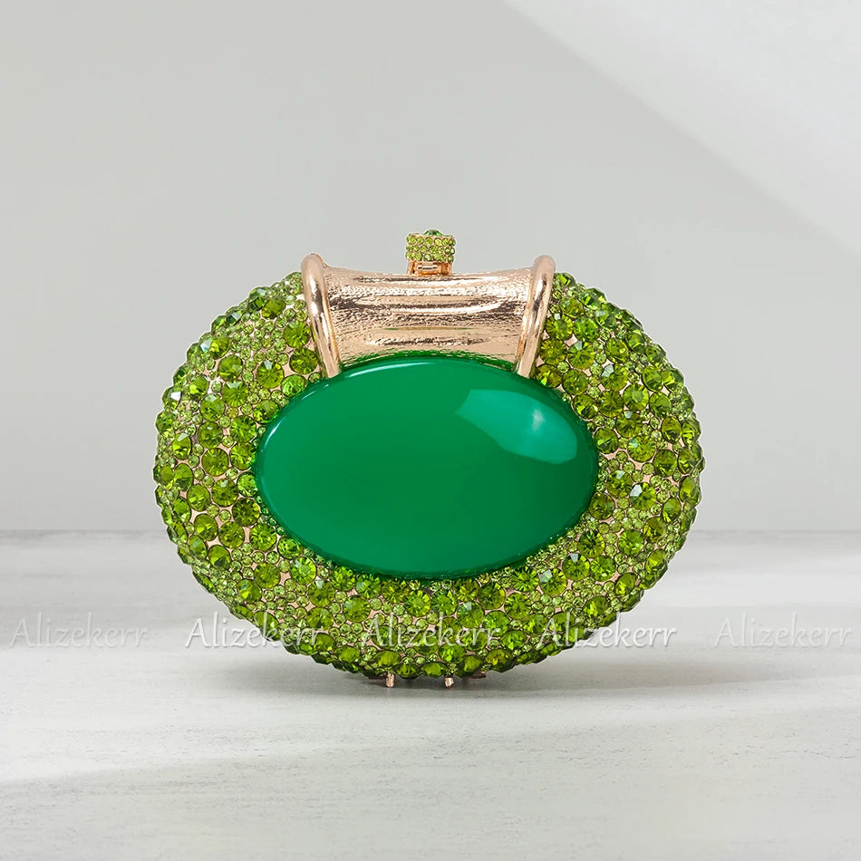 Shimmering Crystal Embellished Oval Evening Clutch for Women