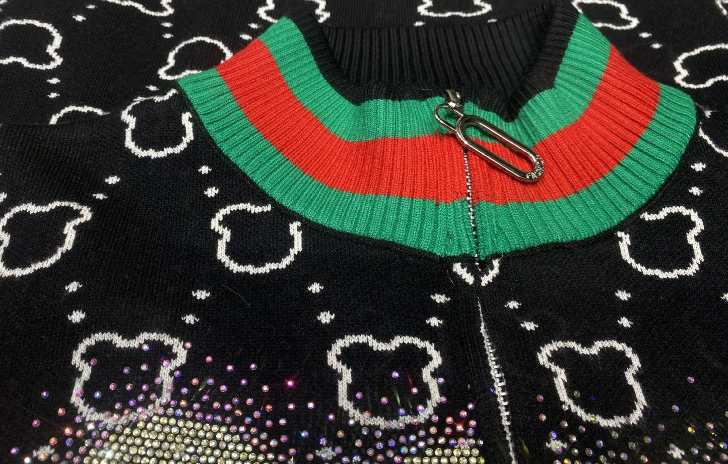 Fashion Bear Diamonds Side Stripe Pant Sets Women Autumn Tracksuit Zipper Sweater Loose Casual Two Piece Sets Womens Outifits