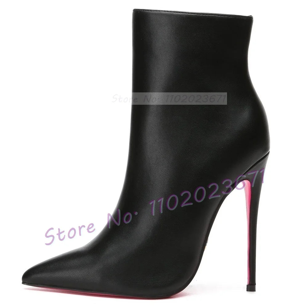 Pink Sole White Ankle Boots Women Pointed Toe Stylish Patent Leather High Heels Boots Female Elegant Casual Crocodile Shoes