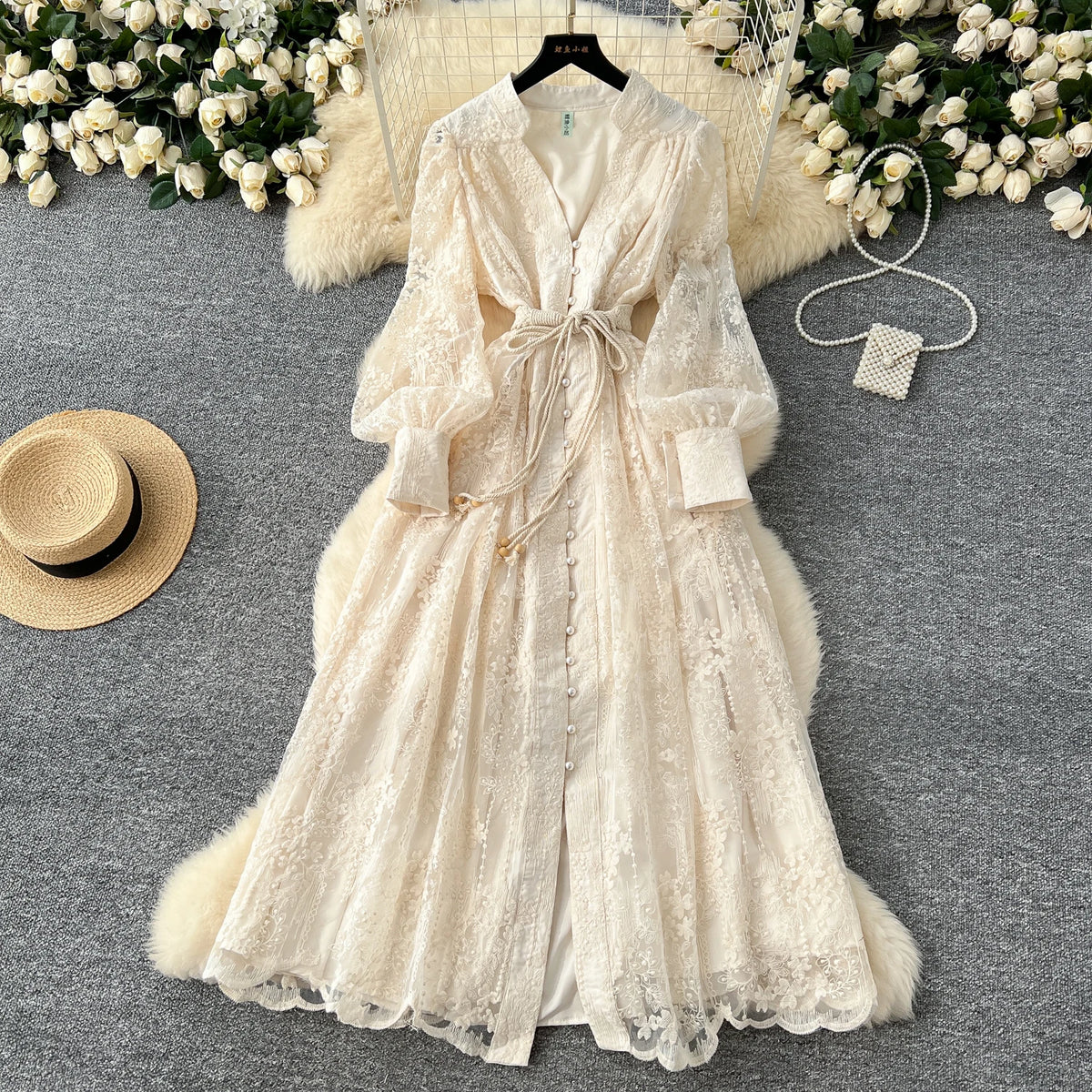 Intricate Embroidery Sash Evening Dress