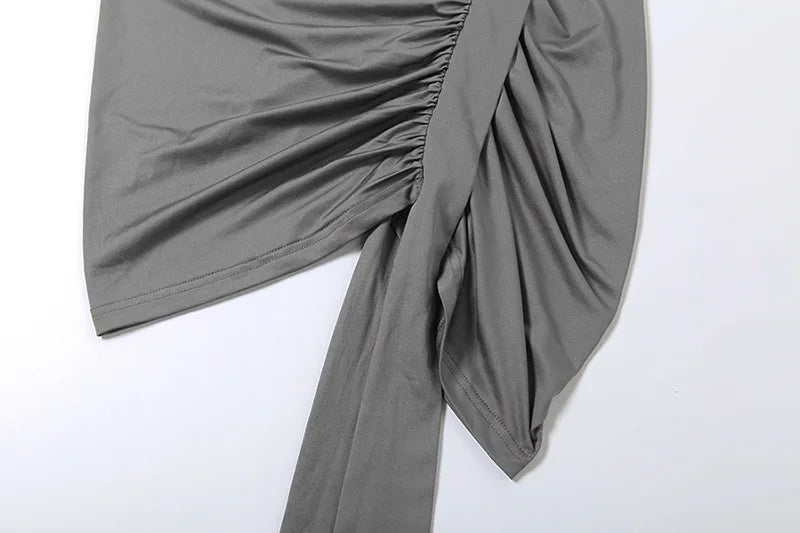 Asymmetrical Ruched One Shoulder Turtleneck Top Two Piece Set for Women
