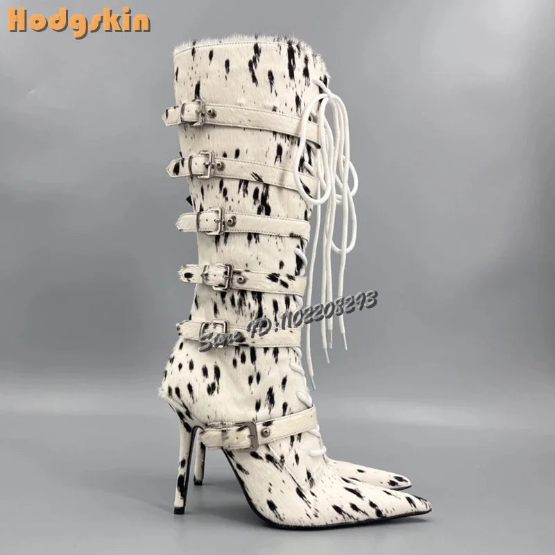 Faux Hair Over-the-Knee Pointed Toe Boots for Women
