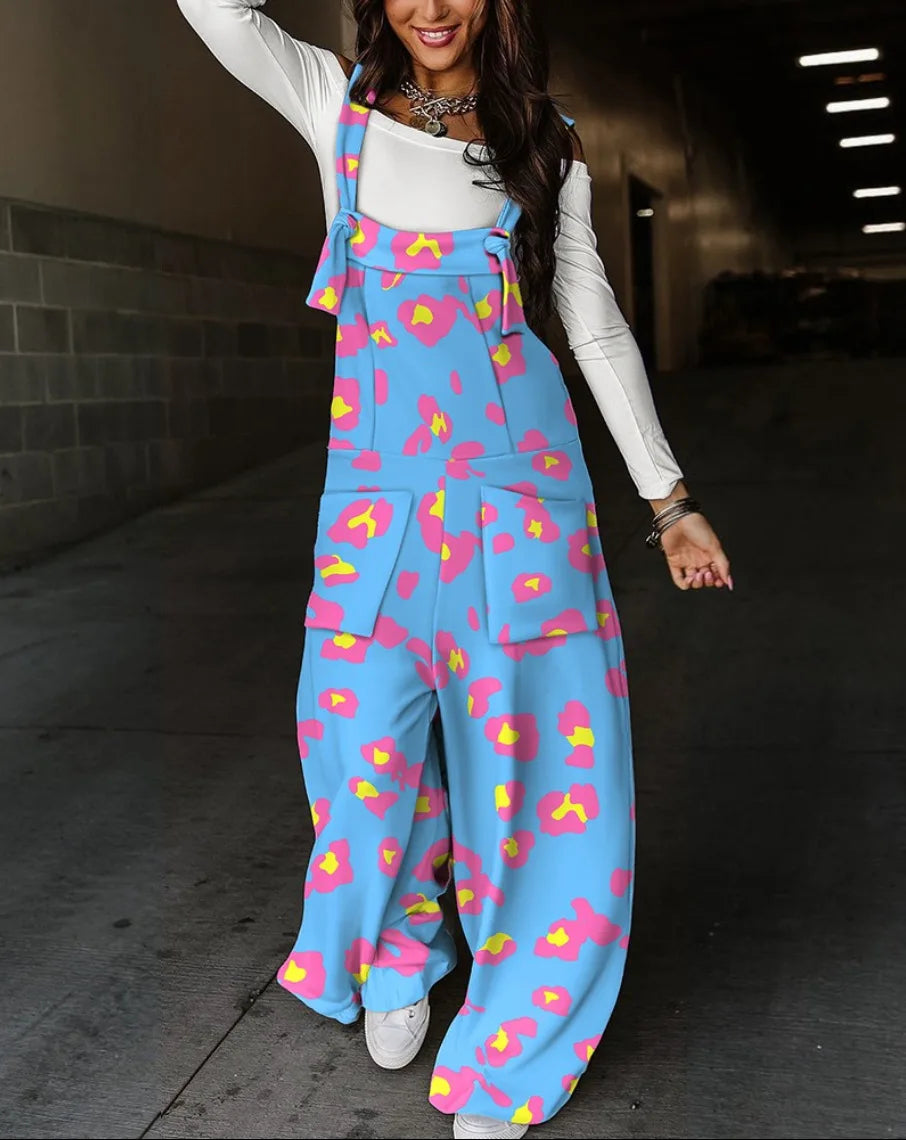 Leopard Print High Waist Wide Leg Jumpsuit For Women