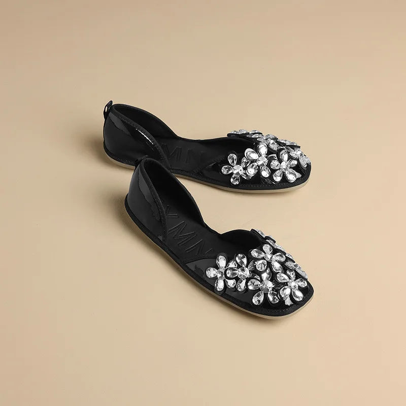 Luxurious Rhinestone Square Toe Slip On Mules for Women