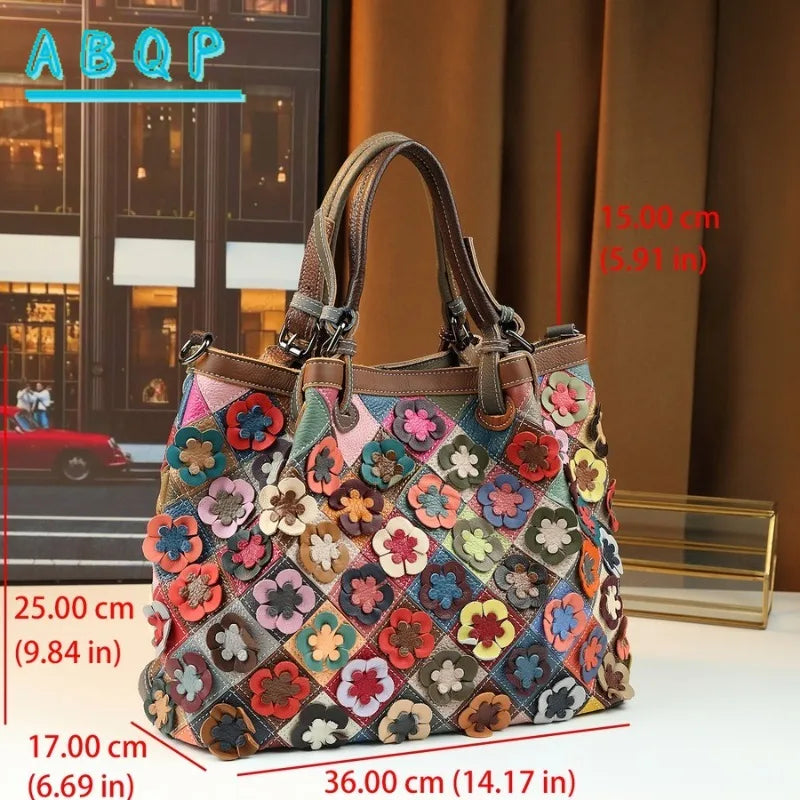ABQP New Women's Handbag Made of Genuine Leather Hand Woven Women's Single Shoulder Crossbody Bag Color Spliced Women's Bag