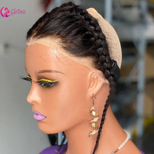 High Quality 12 Inch Ear To Ear Braided Hairpiece Bleached Knot Full 13x4 Lace Frontal Human Hair Extension Easy To Wear Natural