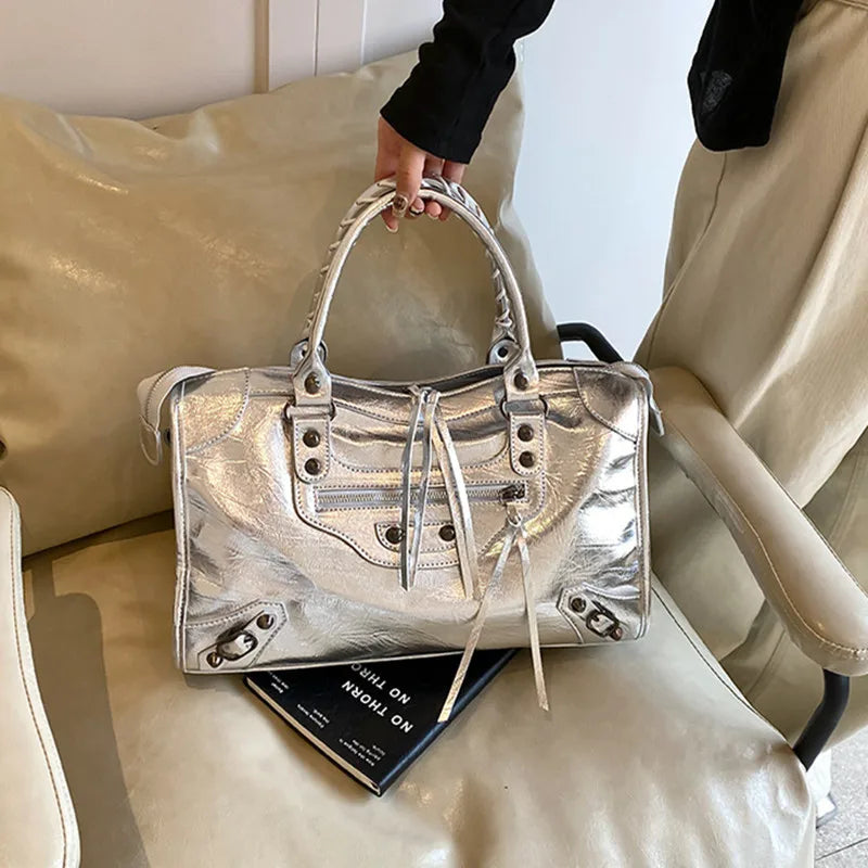 Rivet Embellished Faux Leather Tote Bag