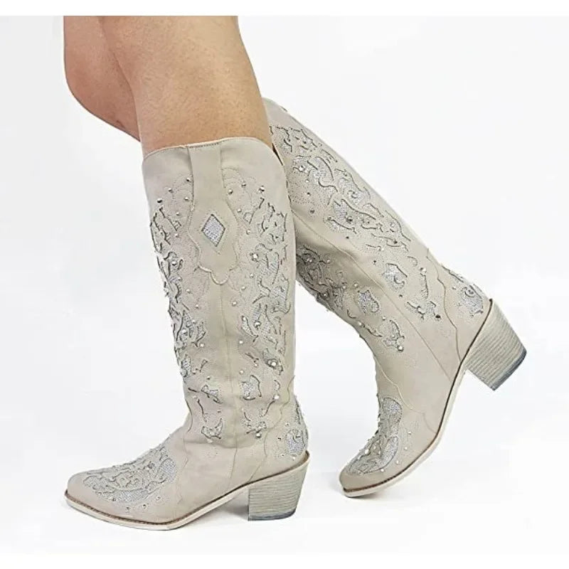 Fashionable Light Blue Suede Knee High Boots For Women