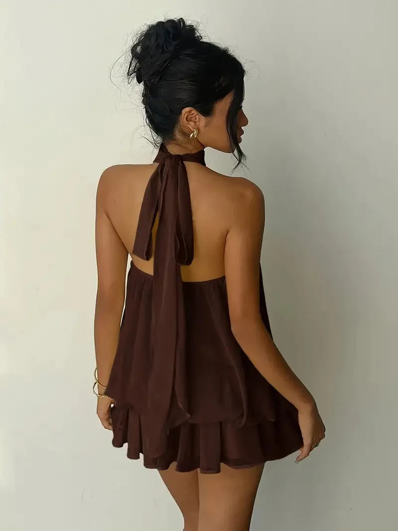 Chiffon Halter Backless Summer Mini Dress for Women