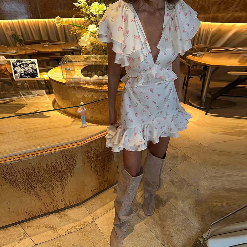 Floral Print Chiffon Tiered Ruffle Maxi Dress for Women