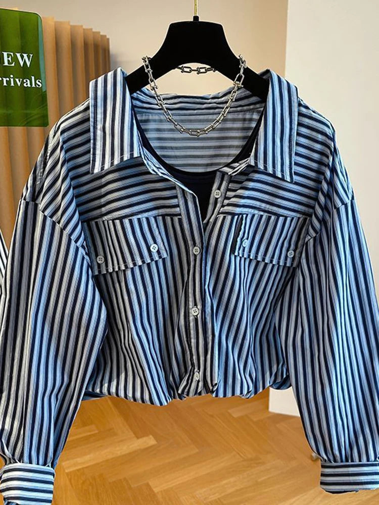 Loose Striped Spliced Lightweight Polyester Tank Top for Women