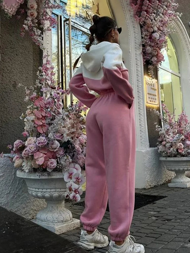 Contrast Color Patchwork Sports Jumpsuit for Women