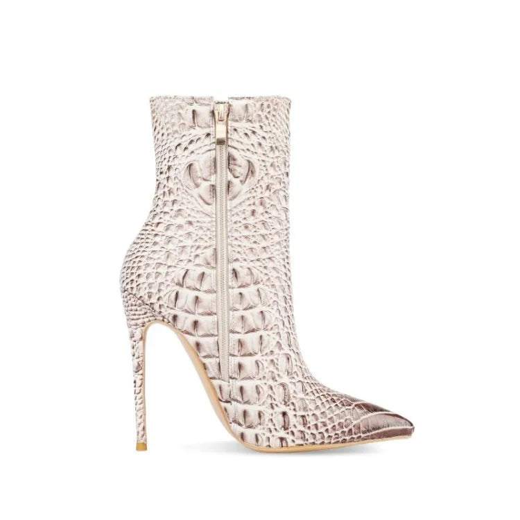 Purple Crocodile Stiletto Ankle Boots