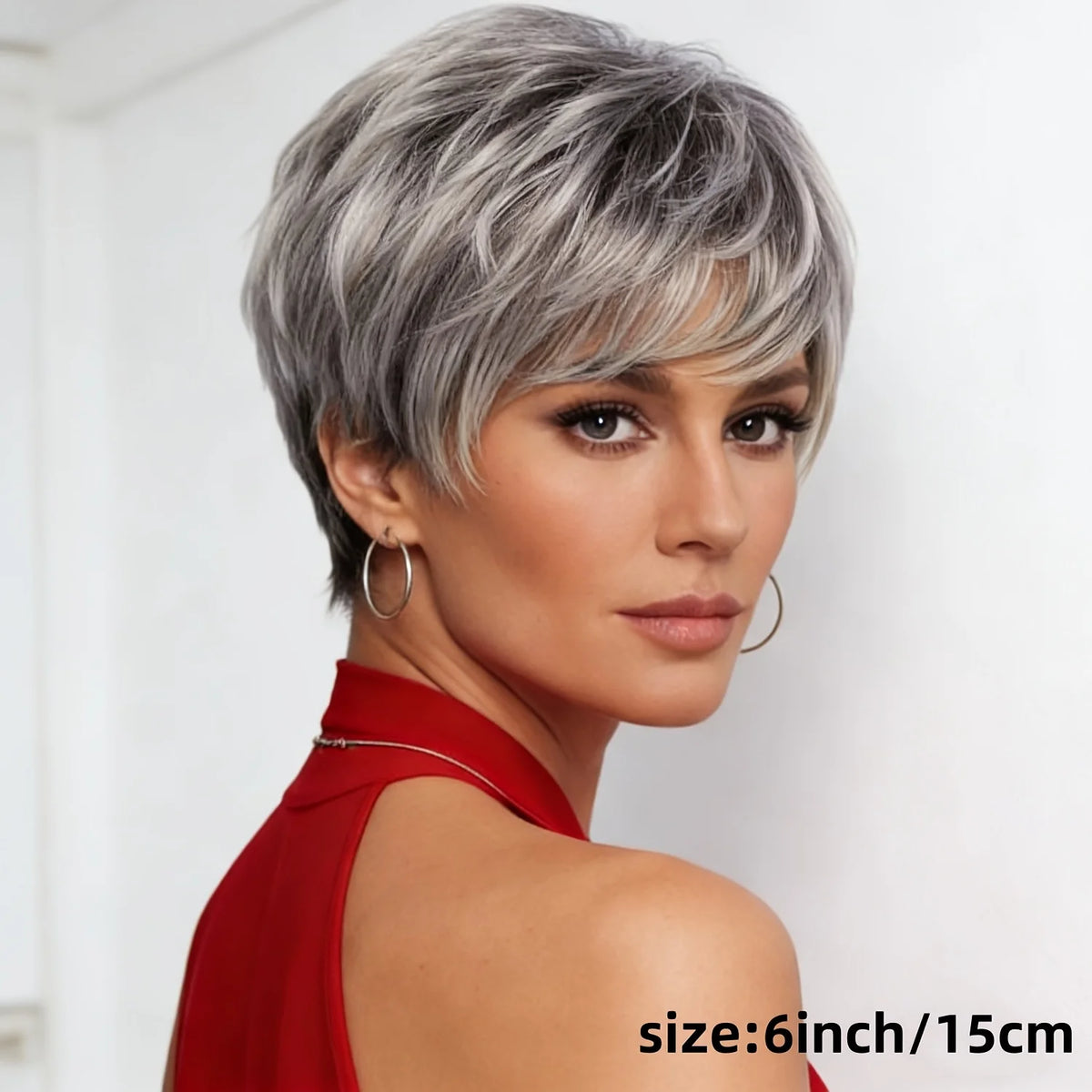 Natural Layered Gray Silver Bob Wig With Bangs for Women
