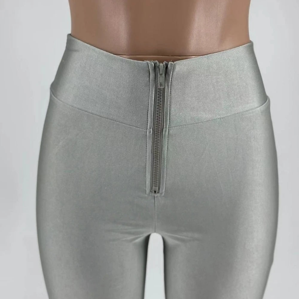 FAGADOER Summer New Fashion Zipper Patchwork Leggings Pants for Woman Solid Color High Waist Bodycon Pants Female Sportswear New
