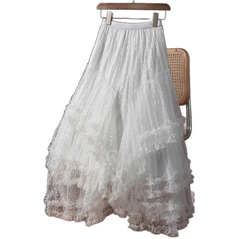 Romantic Vintage Jacquard Tulle Puff Skirt for Women