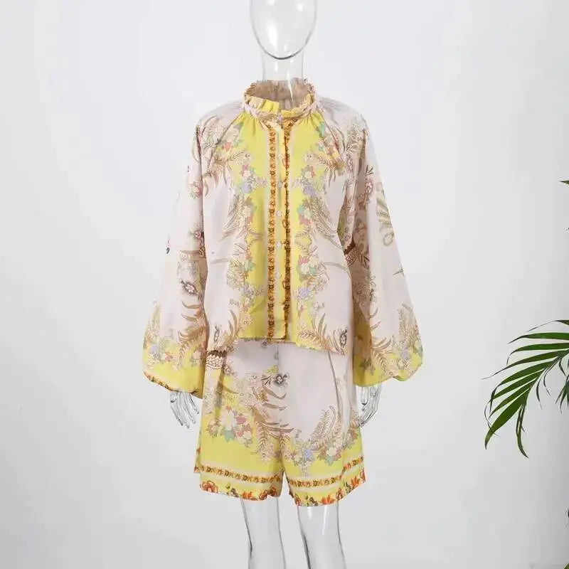 Casual Print Relaxed Fit Top and Shorts Set for Women