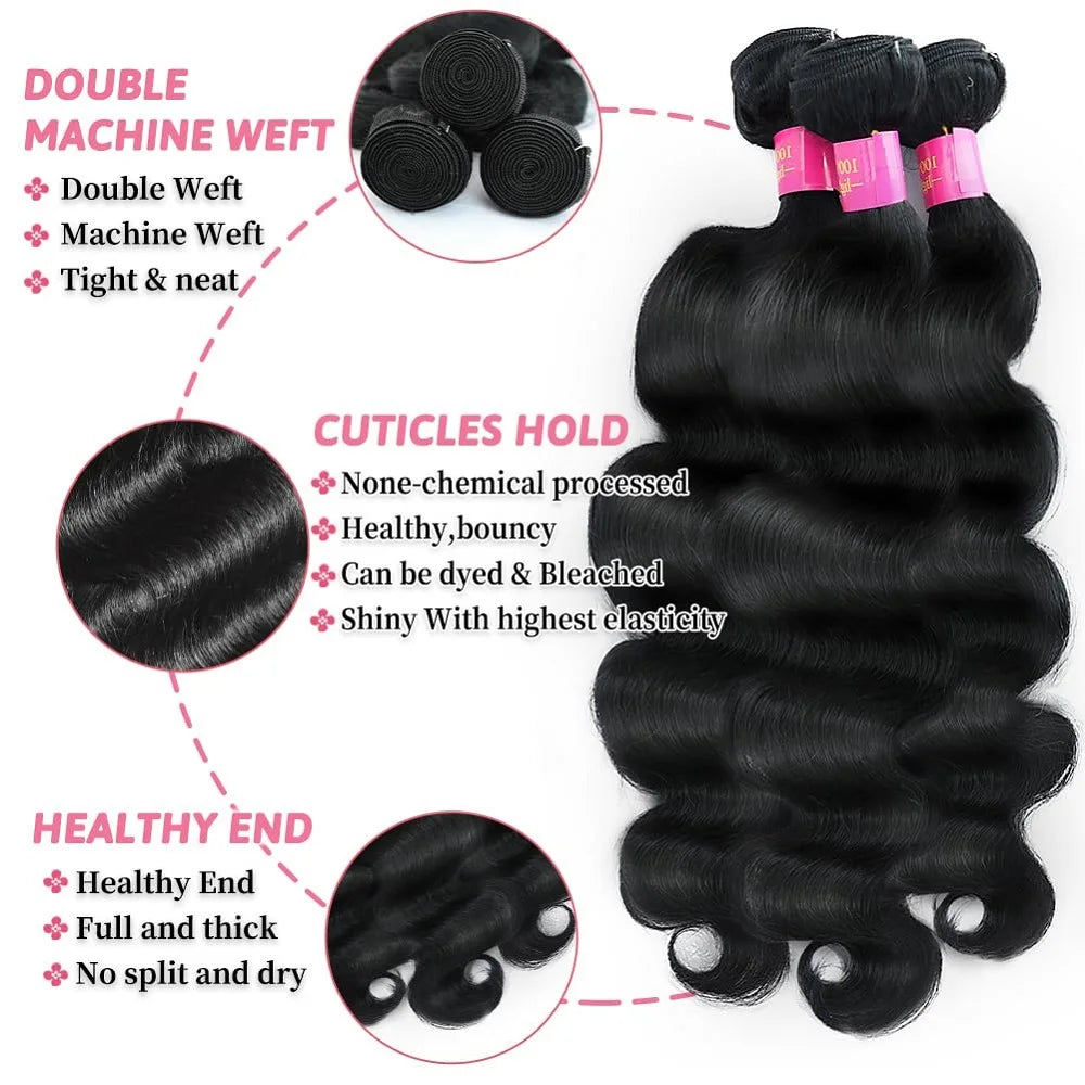 Natural Body Wave Remy Human Hair Bundle Extensions For Women