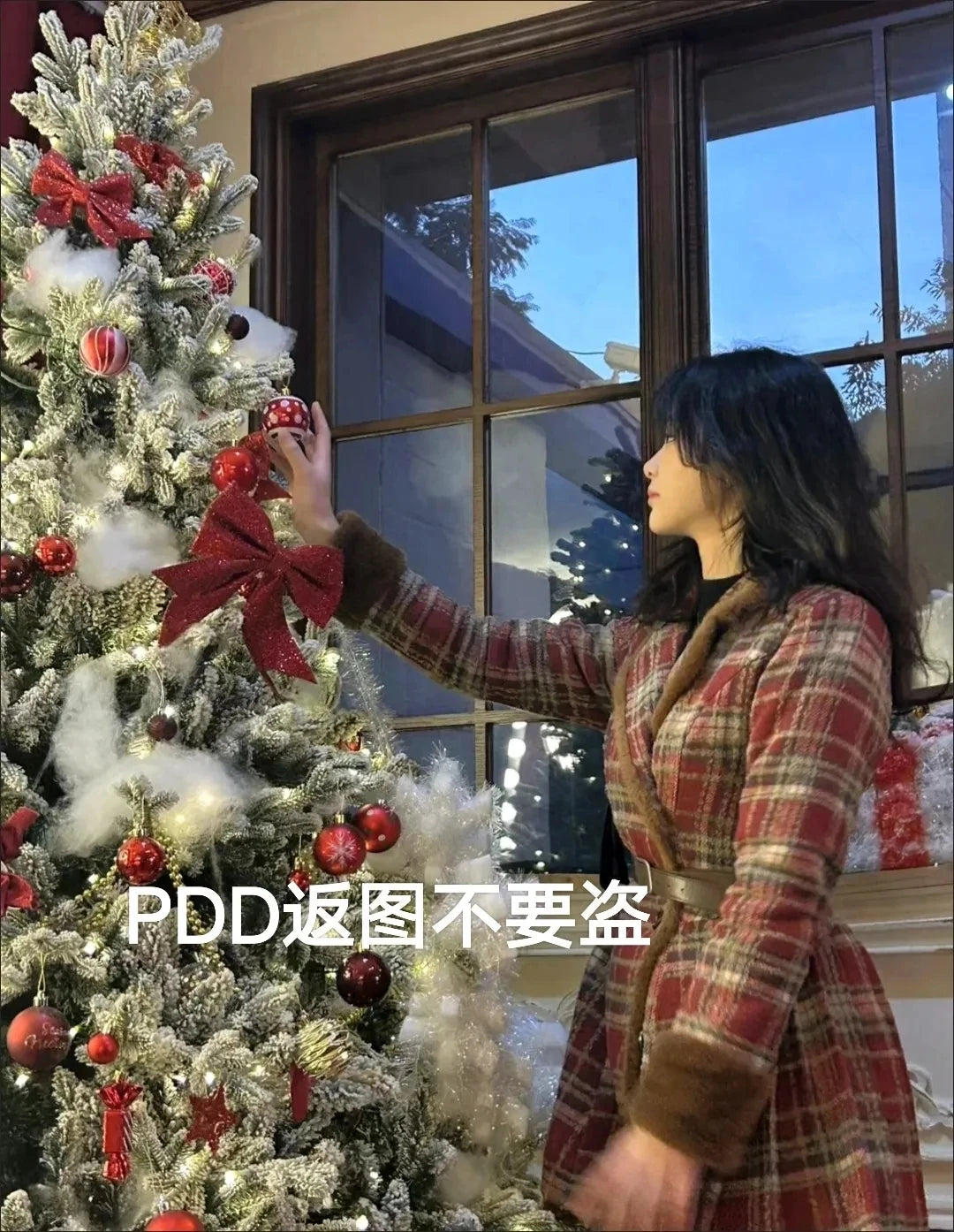 Women's Double Breasted Plaid Coat, Woolen Jacket , V-Neck, Loose Tops, Female Clothes, Sweet, New, Autumn, Winter