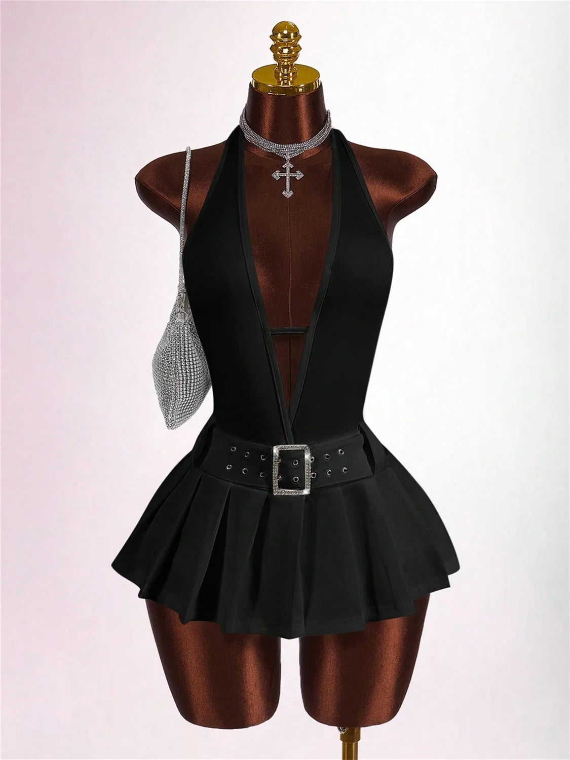Deep V Neck Ruched Patchwork Bodycon Dress for Women