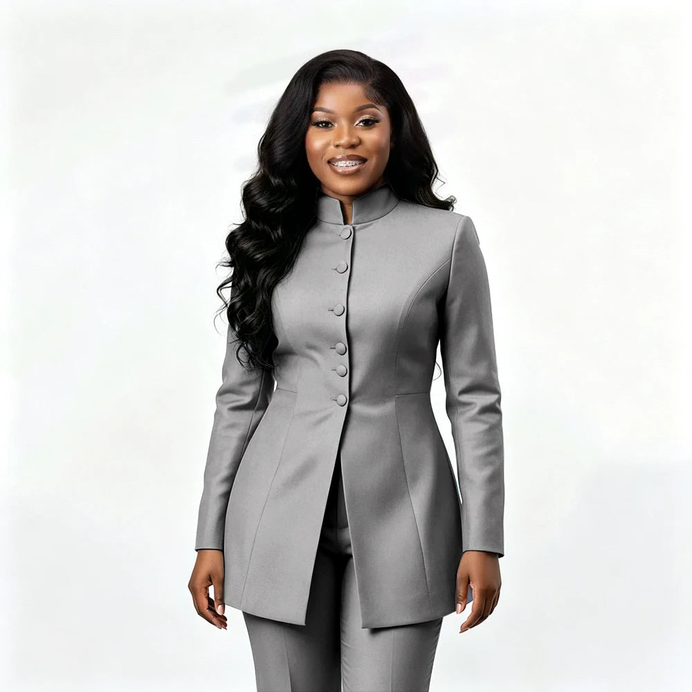 Smart Casual Two Piece Knit Blazer Set with Pants for Women