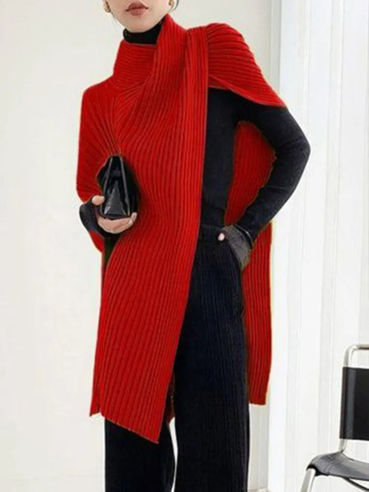 Gymystars High Neck Women's Sweater Solid Color Turtleneck Pullovers Fashion New Loose Asymmetric Split-Joint Casual Female Tops