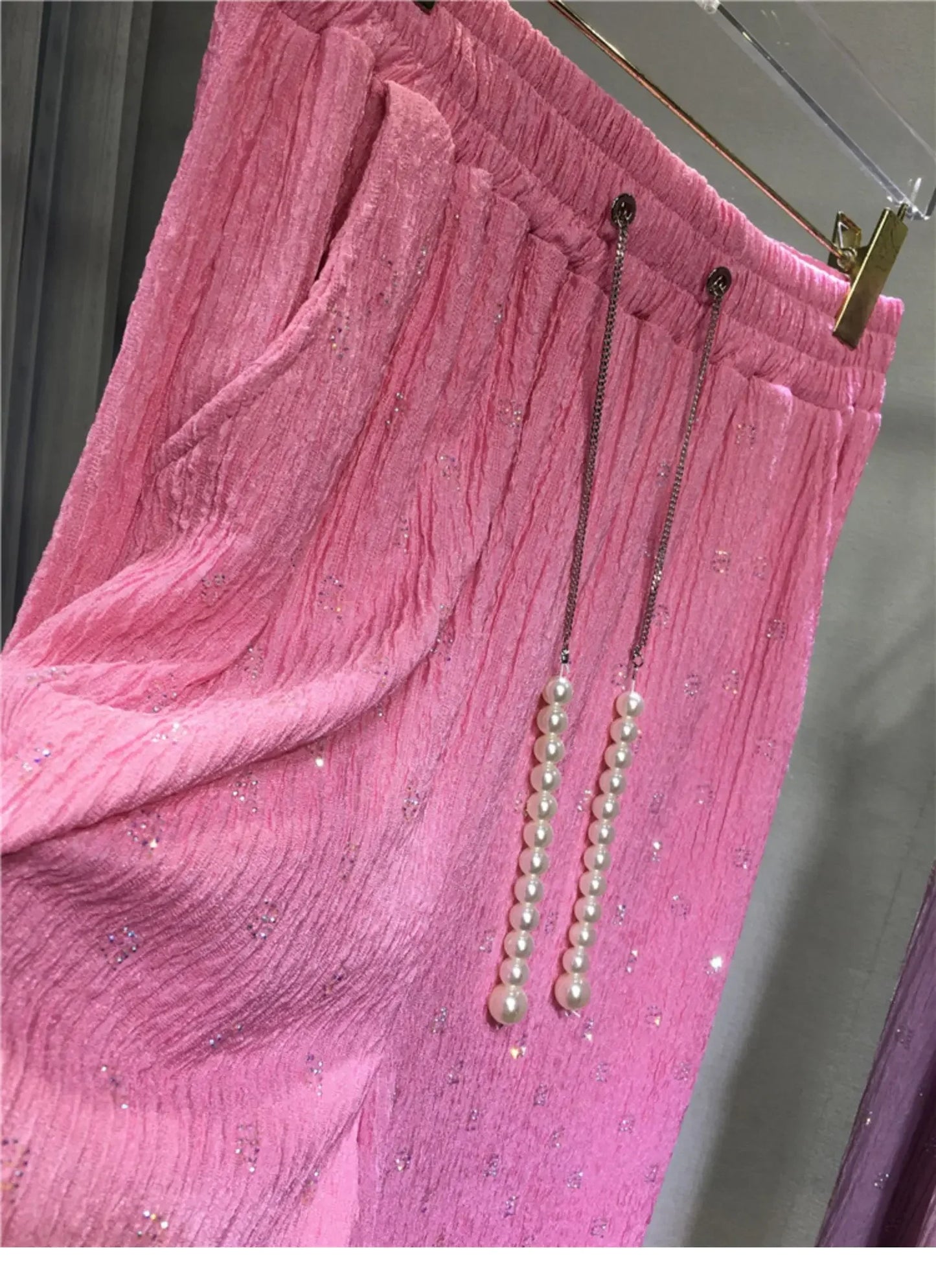 Pink Silk-Feel Wide Leg Pants